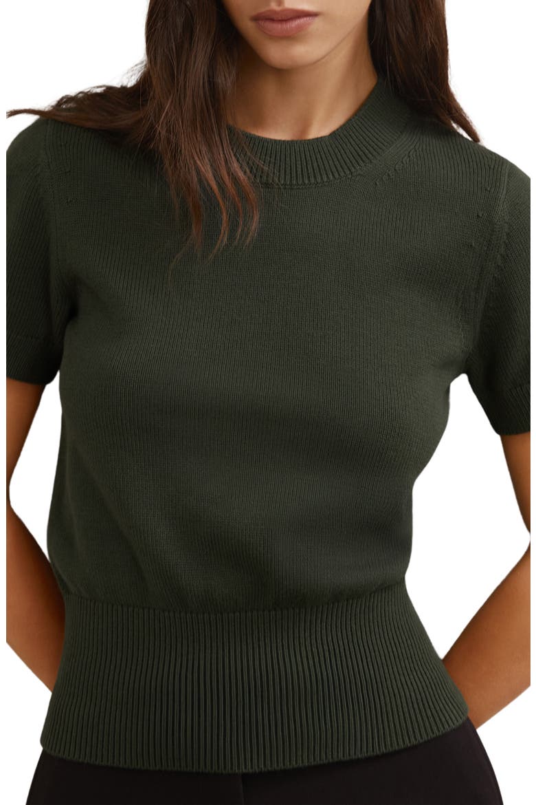 Anita Short Sleeve Cotton & Wool Sweater, Alternate, color, KHAKI GREEN