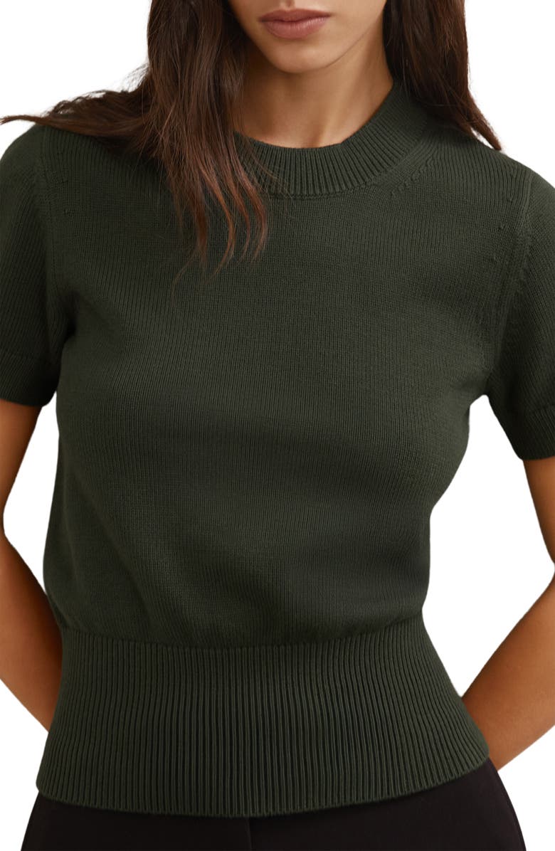 Reiss Anita Short Sleeve Cotton & Wool Sweater, Alternate, color, Khaki Green