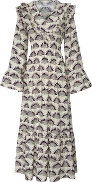 The Lulo Project The Chaos Petal Print Long Sleeve Maxi Dress