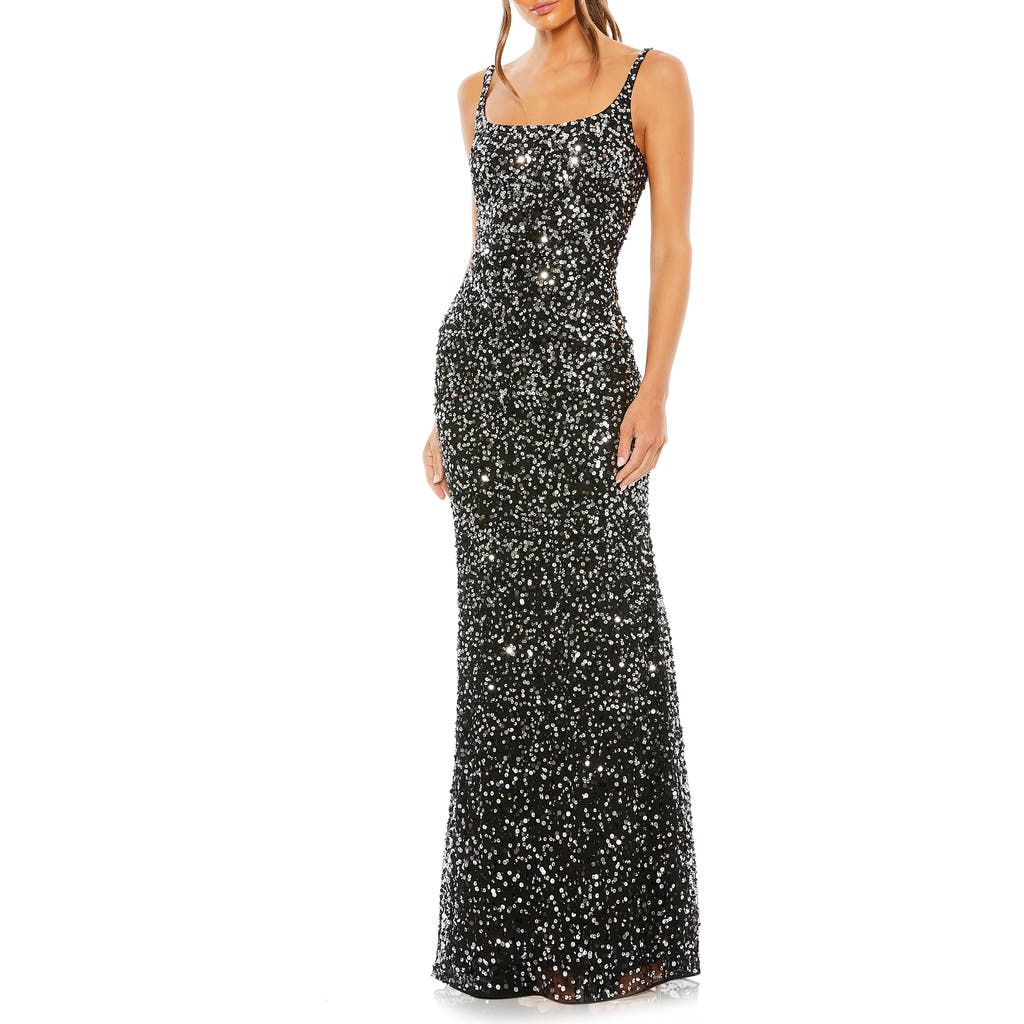 Mac Duggal Sequined Low Back Slip Gown in Black at Nordstrom, Size 6