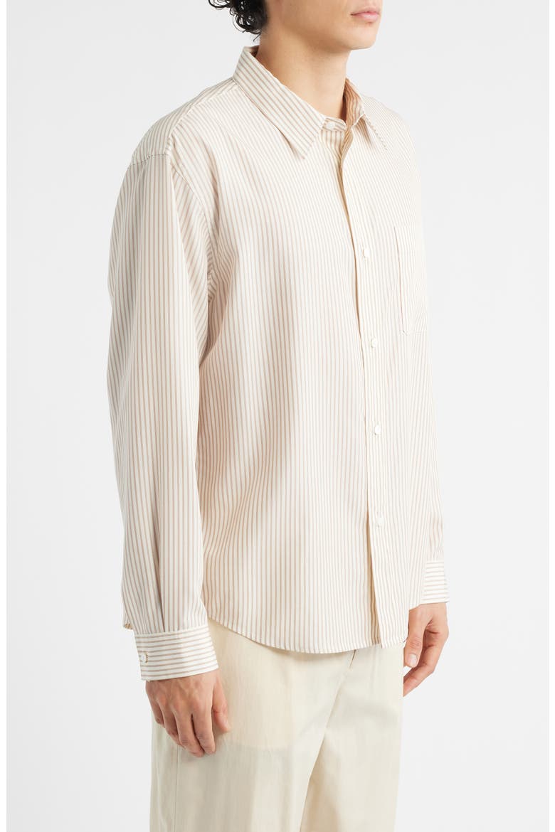 Stripe Relaxed Fit Button-Up Shirt, Alternate, color, BROWN STRIPE