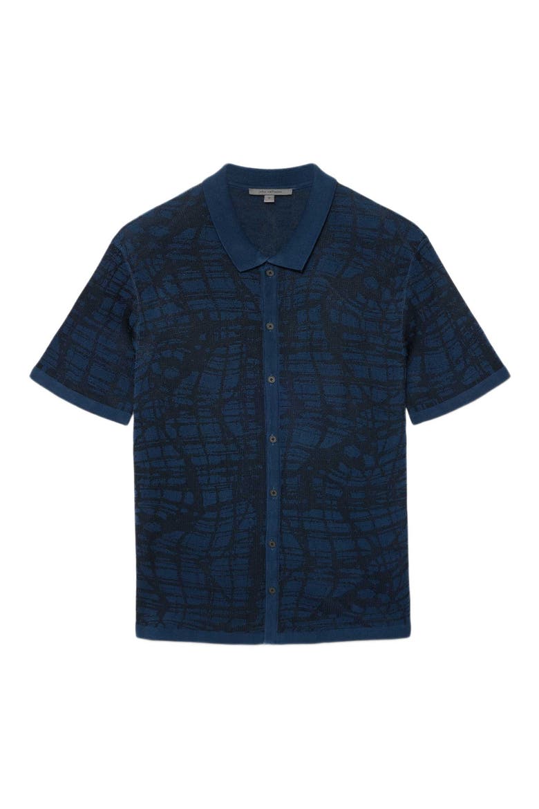Cayden Jacquard Short Sleeve Full Button Cardigan, Alternate, color, NAVY
