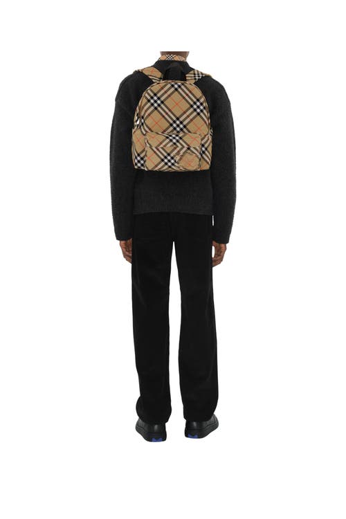 Burberry Men's "check" Backpack In Sand