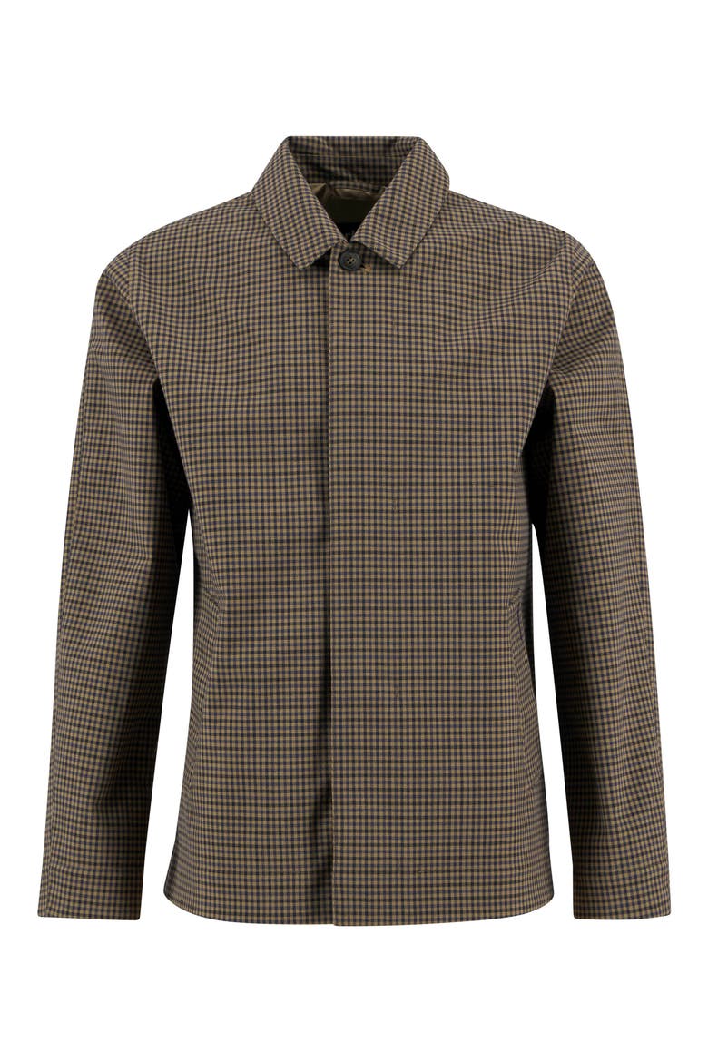 Loden Waterproof Short Check Twill Jacket, Alternate, color, STONE/ NAVY CHECK