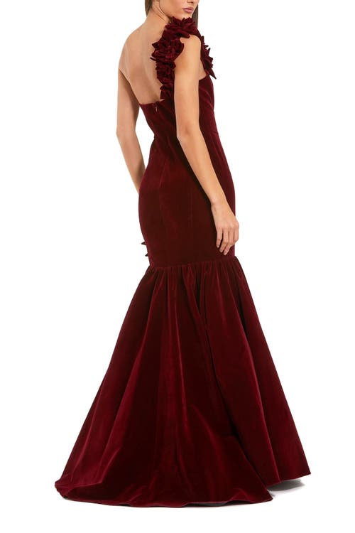 Mac Duggal Beaded High Neck Lace Mesh Sleeveless Column Gown In Burgundy