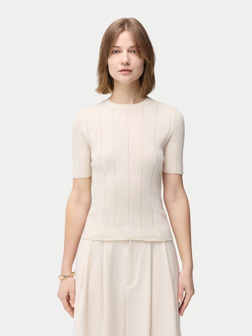 Gobi Mongolian Cashmere Ajour-knit Cashmere Silk Top In Whisper White