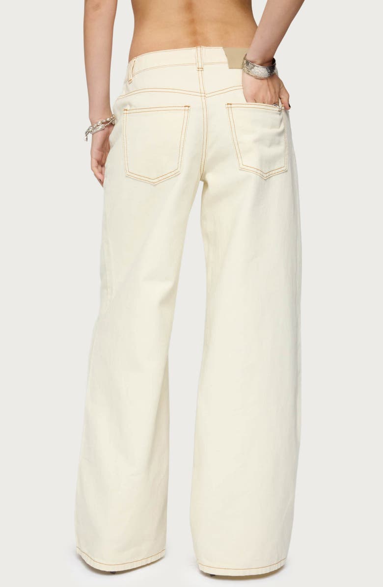 EDIKTED Contrast Stitch Low Rise Wide Leg Jeans, Alternate, color, Cream