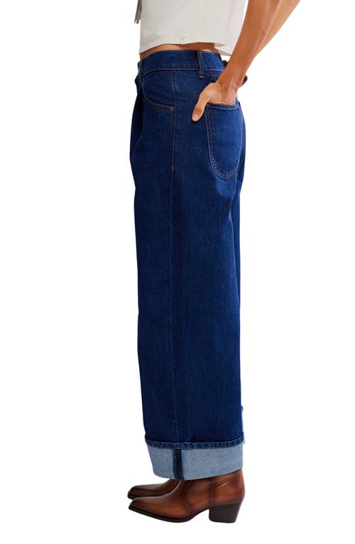 Free People Alia Cuffed High Waist Wide Leg Jeans In Blue