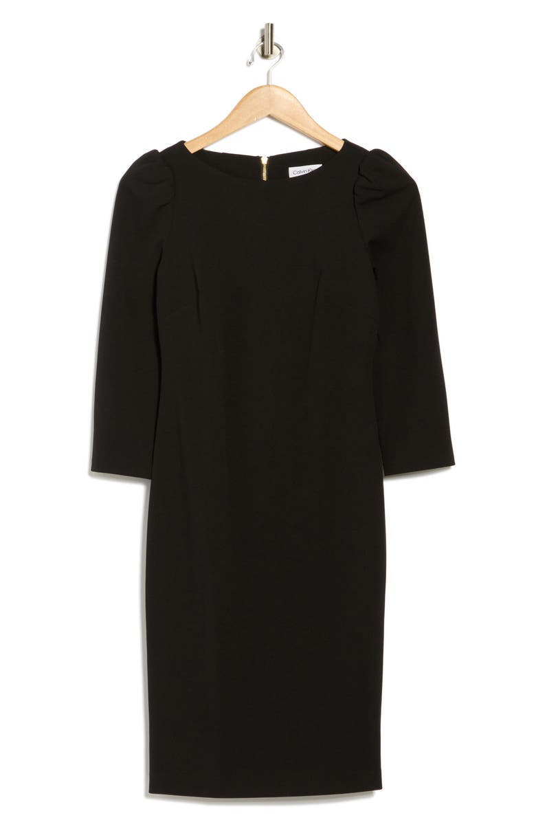 Calvin Klein Scuba Crepe Three-Quarter Sleeve Sheath Dress, Alternate, color, Black