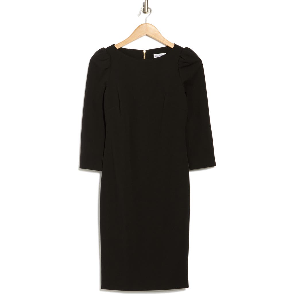 Calvin Klein Scuba Crepe Three-quarter Sleeve Sheath Dress In Black