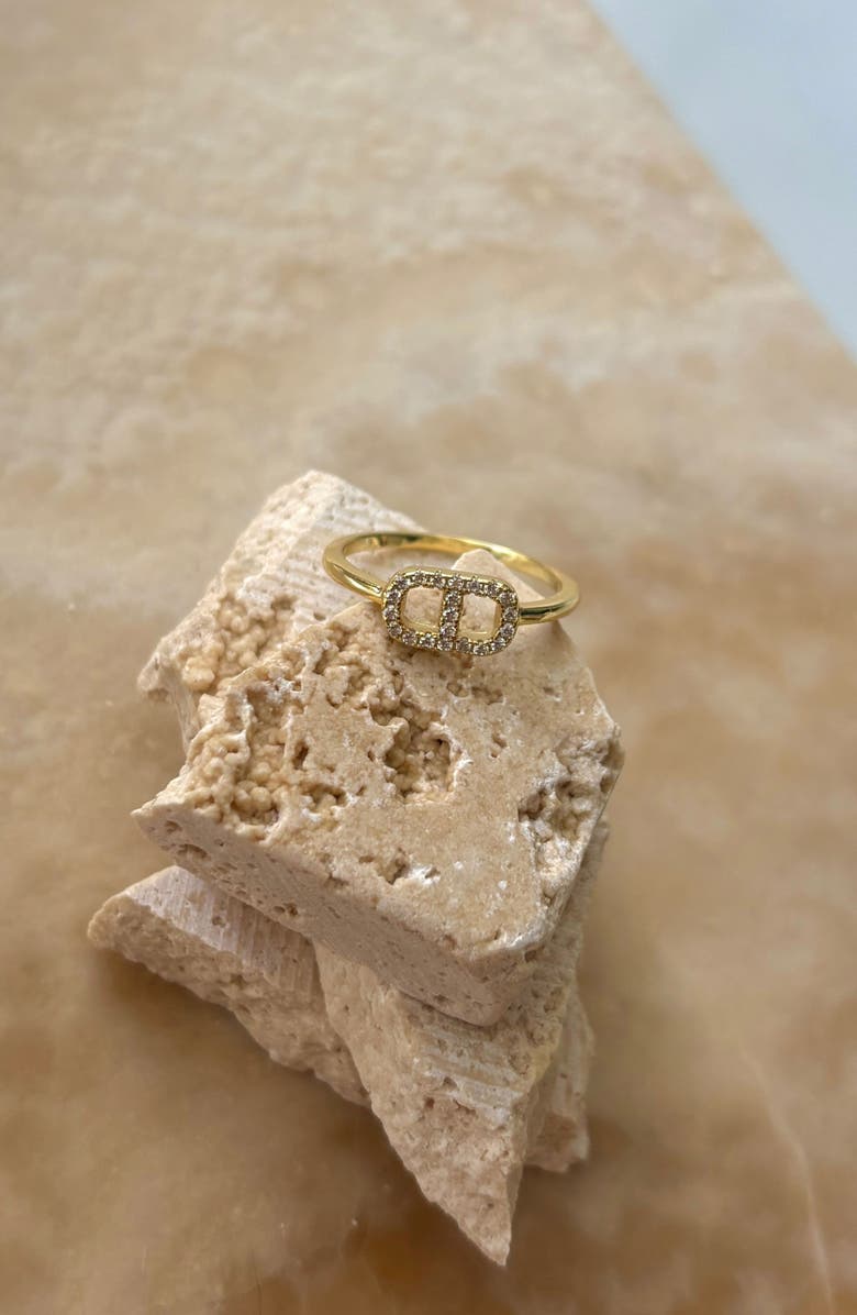 ADORNIA FINE Pavé 925 Sterling Silver CZ Mariner Link Ring, Alternate, color, Gold