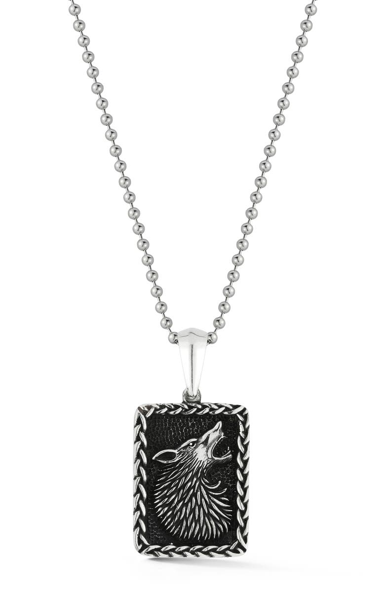 Yield of Men Men's Sterling Silver Oxidized Howling Wolf Pendant Necklace, Main, color, Silver