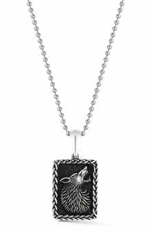 Yield of Men Men's Sterling Silver Oxidized Howling Wolf Pendant Necklace
