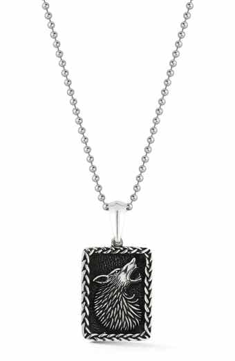Yield of Men Men's Sterling Silver Oxidized Howling Wolf Pendant Necklace