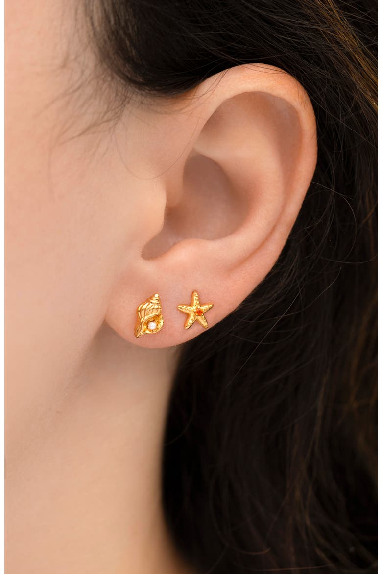 Shell Animal Stud Earring Set, Alternate, color, GOLD