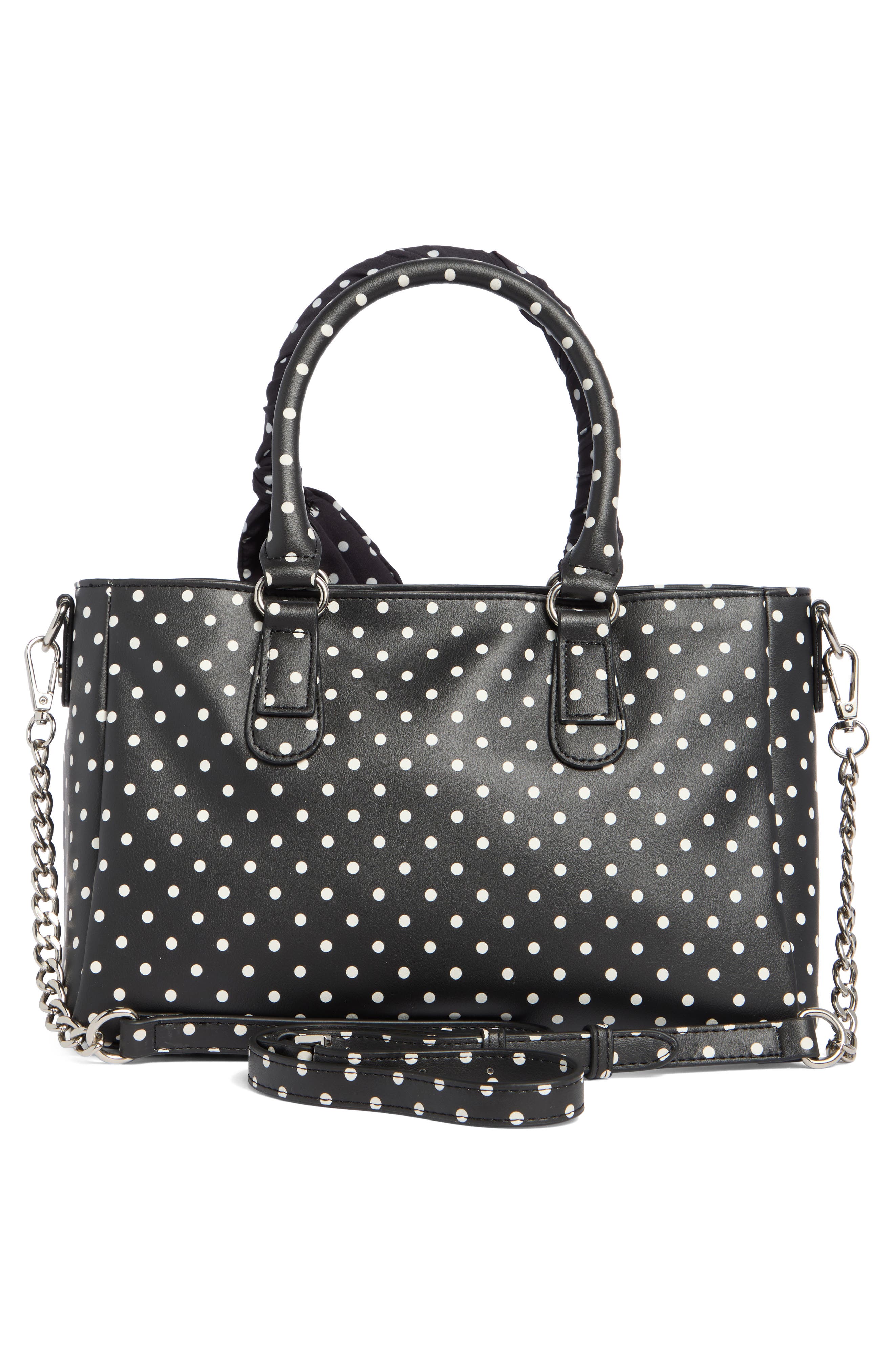 Madden Girl Charm Polka Dot Satchel Bag, Alternate, color, Black Polka Dots