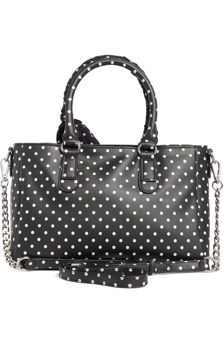 Madden Girl Charm Polka Dot Satchel Bag, Alternate, color, Black Polka Dots