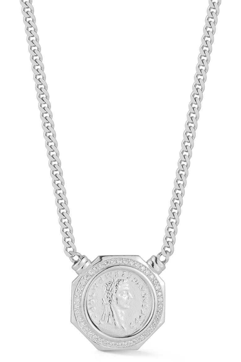 14k Gold Plated Coin Medallion Necklace, Main, color, SILVER