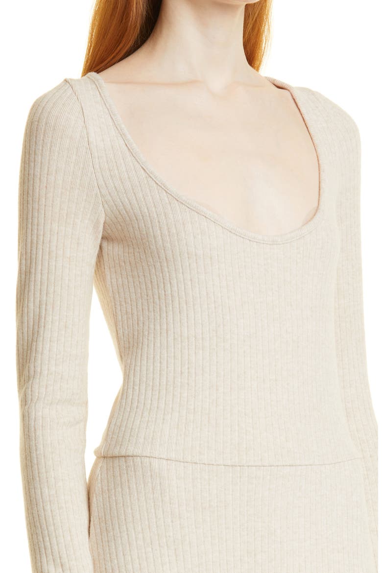 Vine Ribbed Scoop Neck Long Sleeve Sweater Dress, Alternate, color, HEATHER DARK IVORY