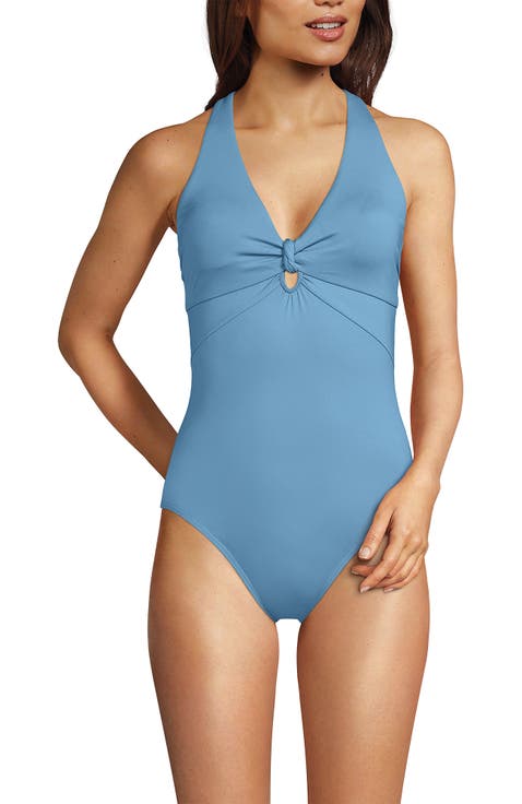 Chlorine Resistant Knot Front V-neck High Leg One Piece Swimsuit