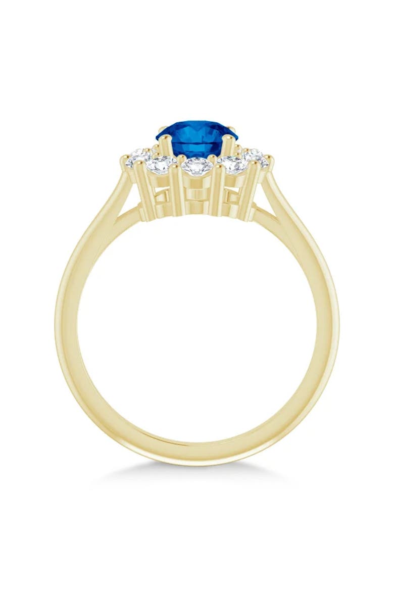 Round Lab Blue Sapphire & Diamond Halo Ring 14K, Alternate, color, 1.71ct/Yellow Gold