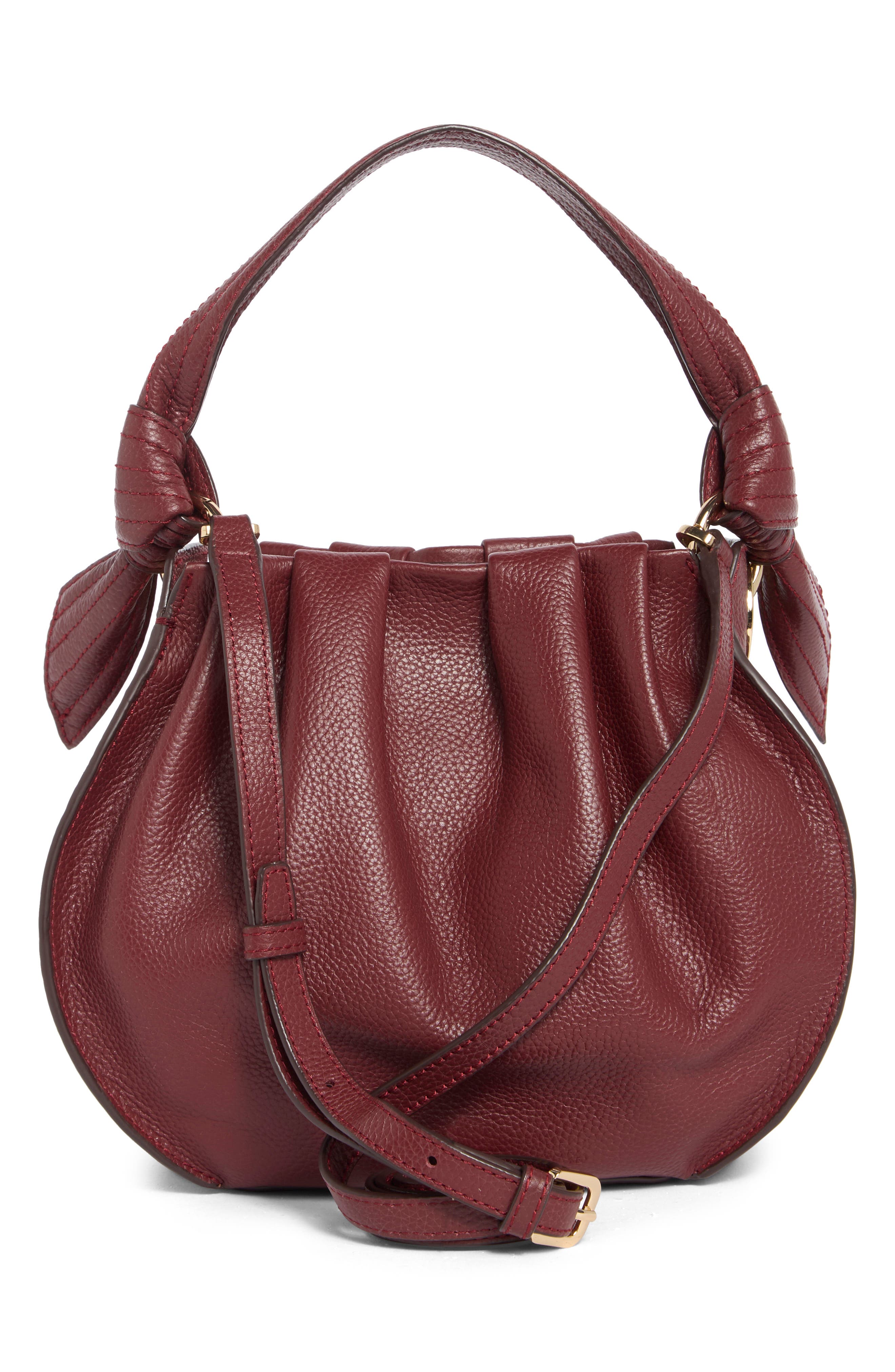 Selena Leather Bucket Bag, Alternate, color, MAROON
