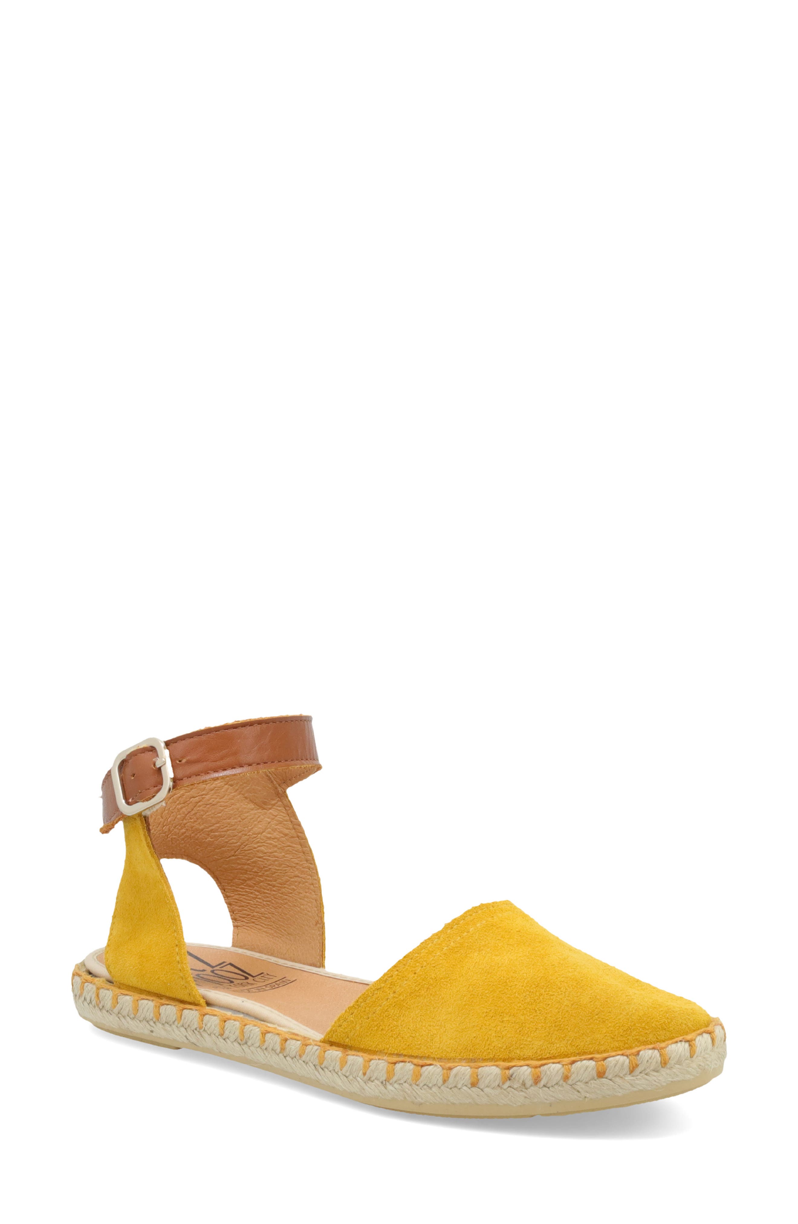 Cleo Ankle Strap Espadrille Flat, Main, color, OCHRE SUEDE