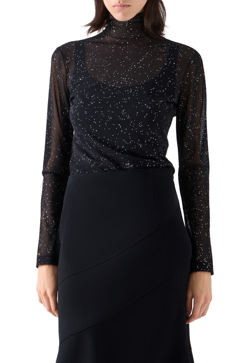 Metallic Starry Sky Tulle Mock Neck Top, Main, color, METALLIC SILVER