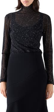 Akris punto Metallic Starry Sky Tulle Mock Neck Top