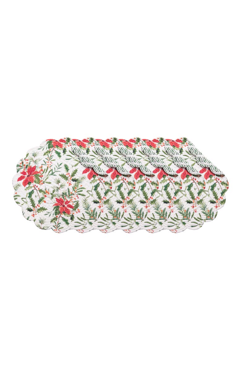 C&F Home Silvia Poinsettia Round Placemats Set of 6, 17", Main, color, Green
