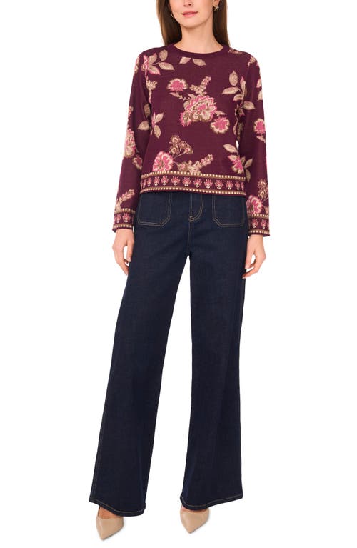 Vince Camuto Floral Jacquard Sweater In Brown