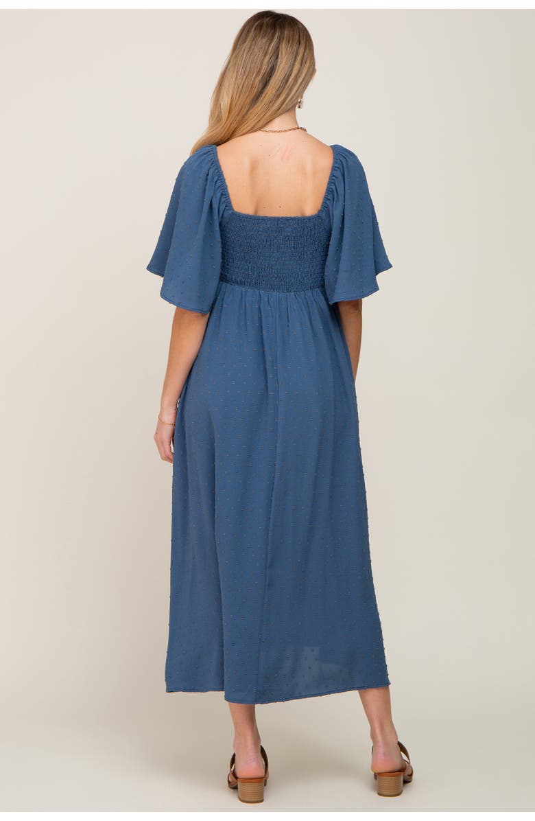 PinkBlush Textured Dot Front Tie Ruffle Sleeve Midi Dress, Alternate, color, Navy Blue