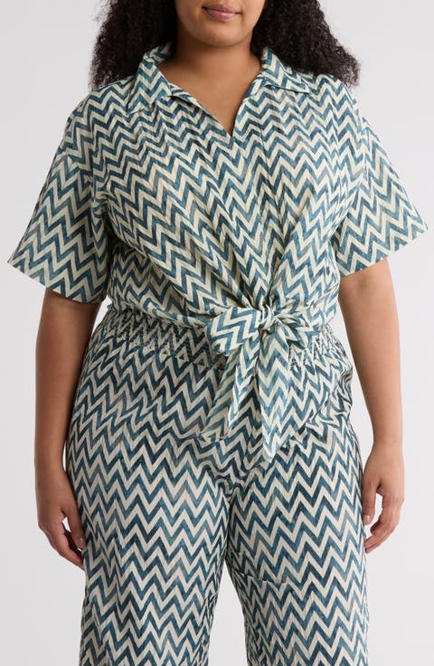 Johnny Collar Tie Front Top (Plus)