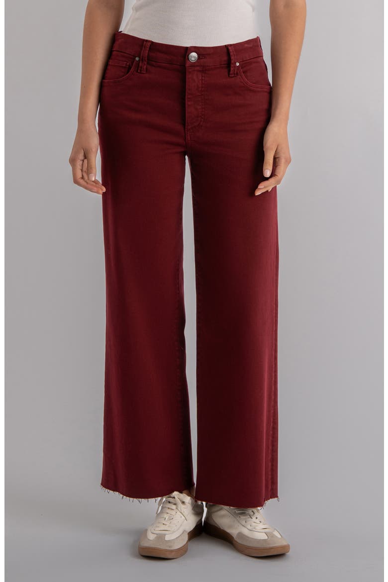 Meg Fab Ab Raw Hem High Waist Ankle Wide Leg Jeans, Main, color, MAROON