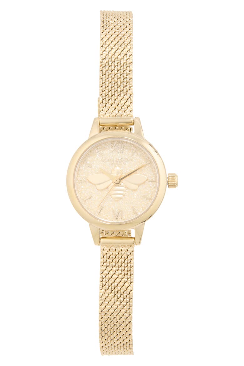 Mini Lucky Bee Shimmer Bracelet Watch, Main, color, GOLD