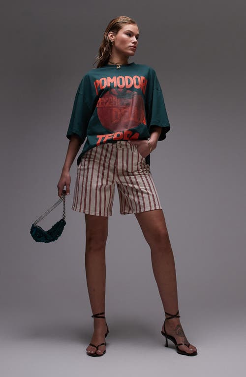 Topshop Stripe Mid Thigh Denim Shorts