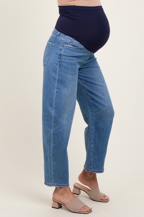 Pinkblush Classic Wash Barrel Leg Maternity Jeans In Blue