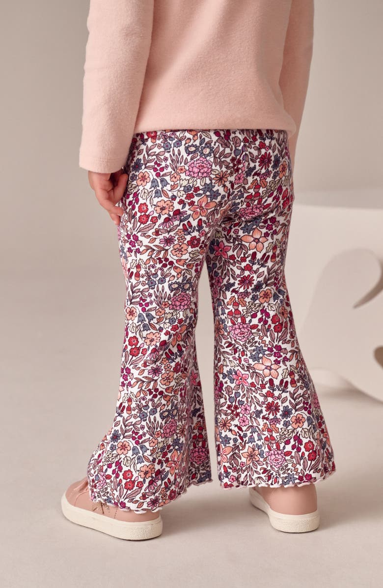 NEXT Kids' Floral Rib Flare Leggings, Alternate, color, Neutral