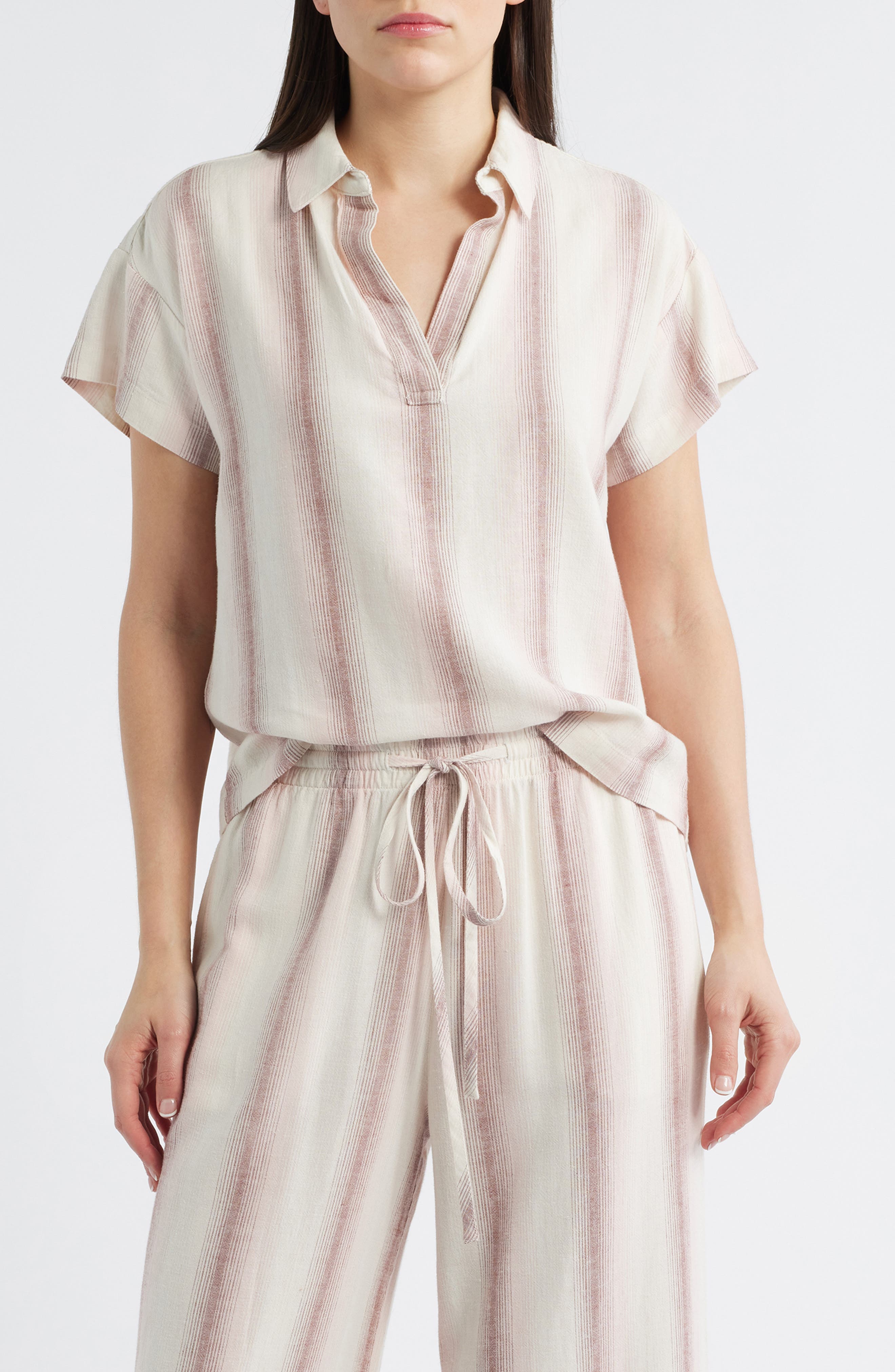 Stripe Short Sleeve Popover Top