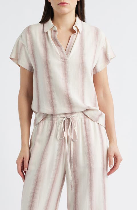 Stripe Short Sleeve Popover Top