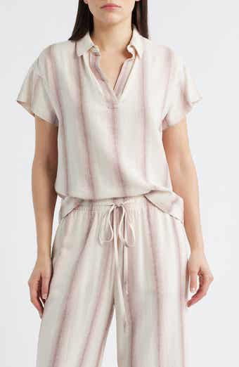 Stripe Short Sleeve Popover Top