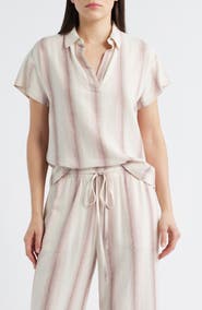 Cloth & Stone Stripe Short Sleeve Popover Top