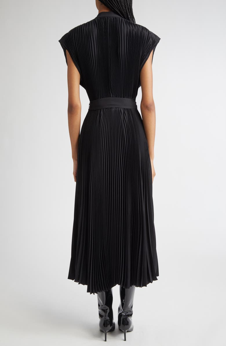 Proenza Schouler Farah Pleated Technical Crepe Midi Dress, Alternate, color, Black