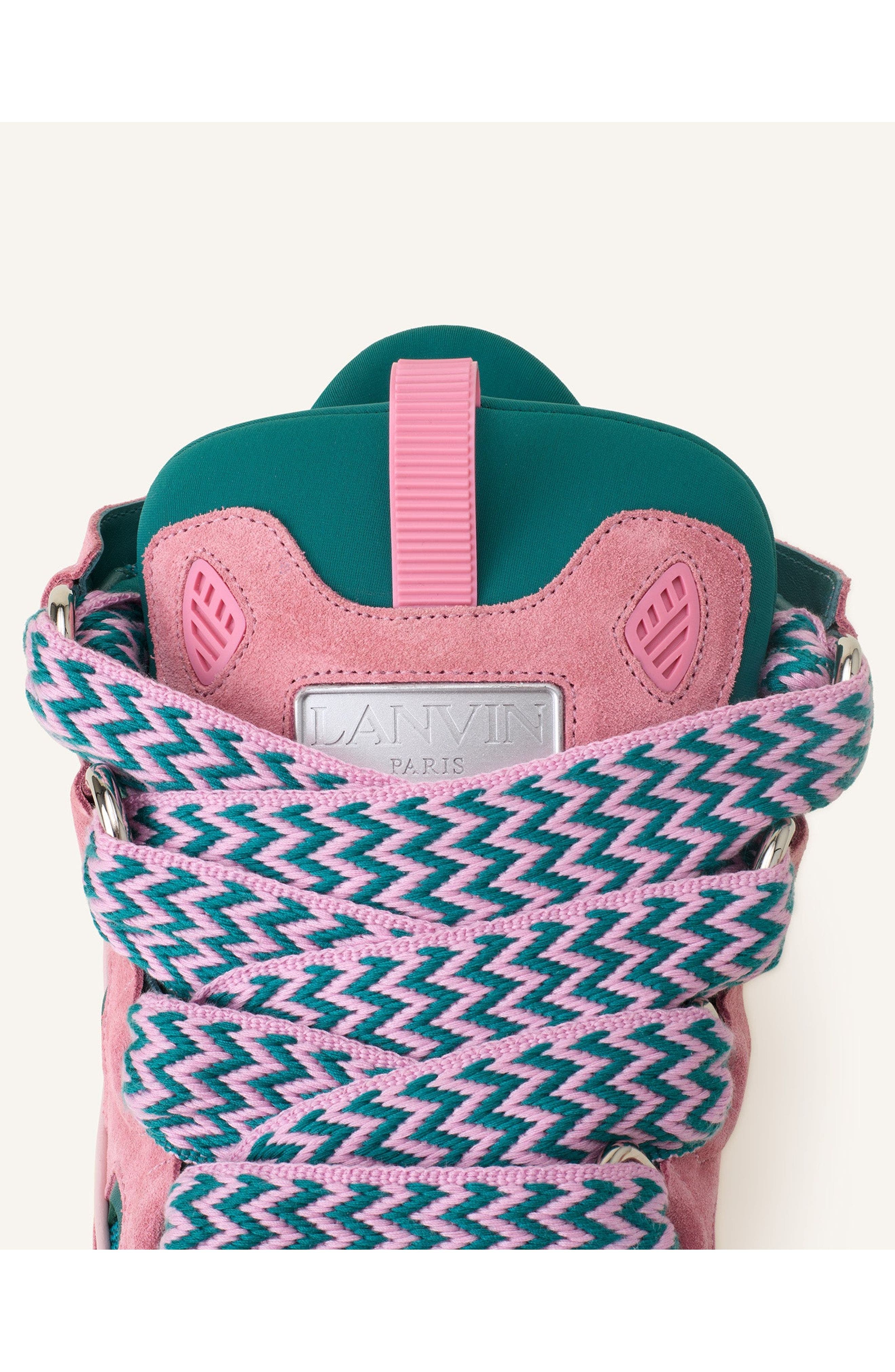 Lanvin CURB LEATHER SNEAKERS, Alternate, color, Green/Pink