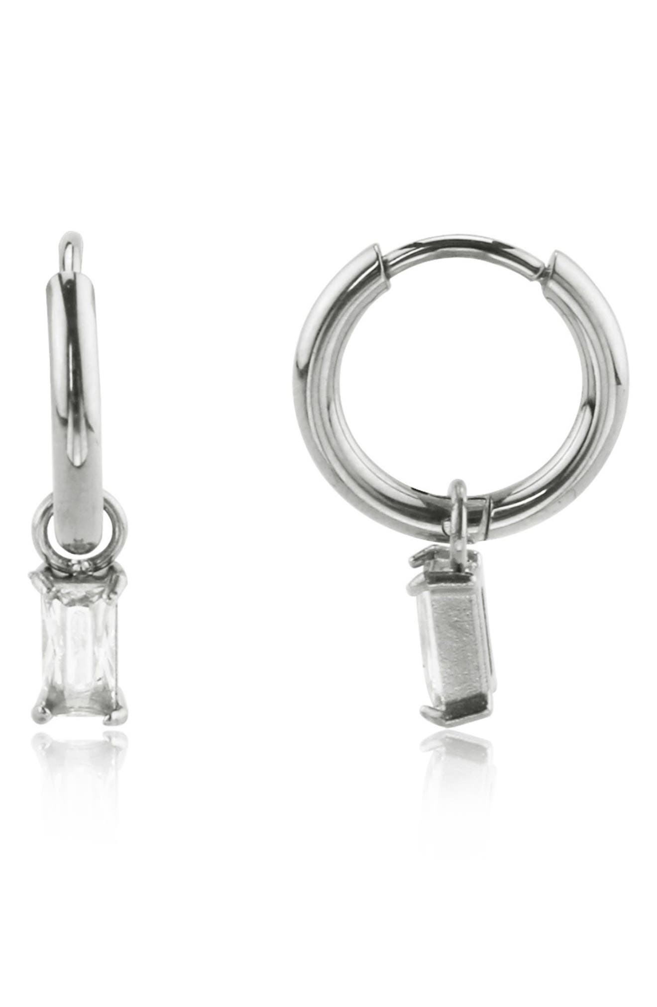 REBL Cubic Zirconia Drop Huggie Hoop Earrings