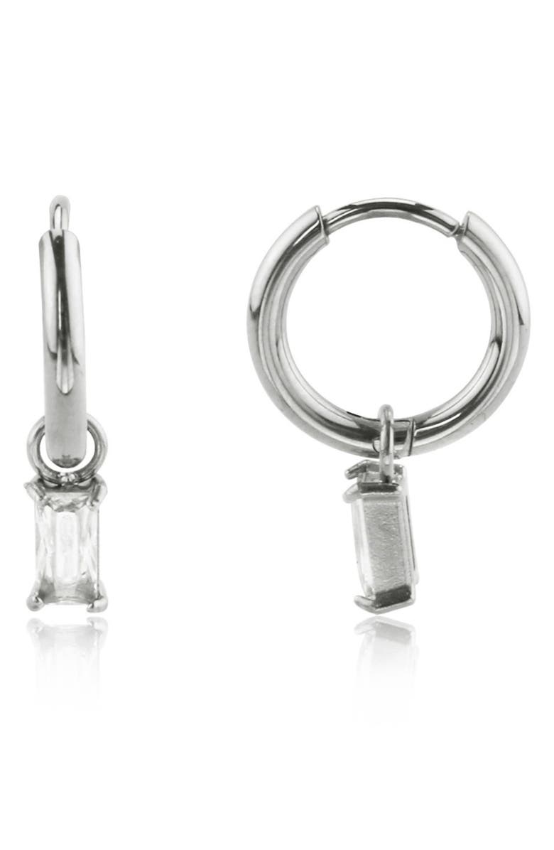 REBL Cubic Zirconia Drop Huggie Hoop Earrings, Main, color, Silver