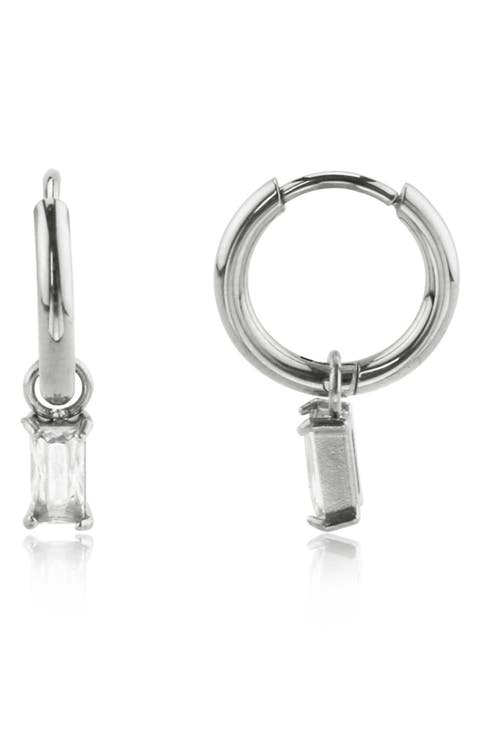 Cubic Zirconia Drop Huggie Hoop Earrings