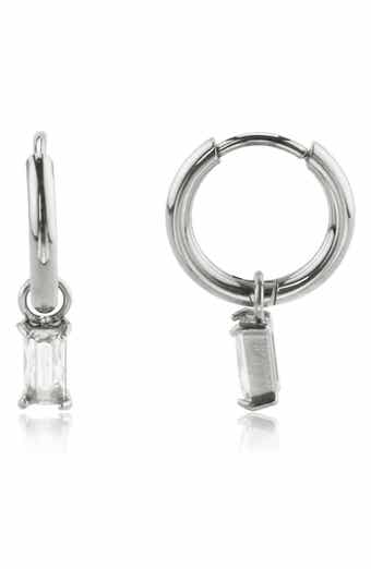 REBL Cubic Zirconia Drop Huggie Hoop Earrings