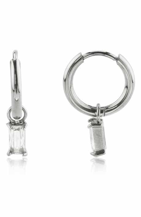 REBL Cubic Zirconia Drop Huggie Hoop Earrings