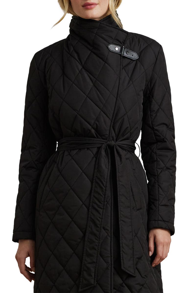 Lauren Ralph Lauren Quilted Long Wrap Jacket, Alternate, color, Black